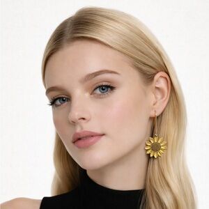 NWOT Kidney bean shaped hoops with sunflower pendant